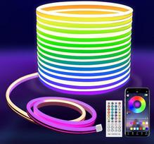 MMEEVT LED juosta 10 m - RGB neoninė LED juosta, atspari vandeniui IP67, lanksti neoninė LED juosta su nuotolinio valdymo pulteliu ir programėlės valdymu, neoninė LED juosta su laikmačiu ir muzikos sinchronizavimu, LED juosta su maitinimo kištuku