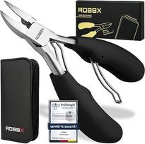 ROBBX® profesionalios nagų kirpimo žirklės stipriems kojų ir rankų nagams, minkšta rankena, tvirtas odinis dėklas, žirklės storiems nagams