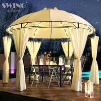 Swing & Harmonie LED pavėsinė 350 cm Lavo su šoniniais skydais ir LED apšvietimu + saulės baterija Apvali sodo pavėsinė Švenčių palapinė Apvali sodo palapinė, kreminė