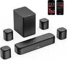 ULTIMEA Aura A60 7.1 Dolby Atmos garso juosta, žemų dažnių garsiakalbis, TV garsiakalbis su programėlės valdymu, 3D namų kino erdvinio garso sistema su 4 erdviniais garsiakalbiais, 350 W HDMI eARC palaikoma TV garso juosta, "Bluetooth