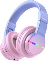 "iClever" "Bluetooth" ausinės vaikams, spalvotos LED lemputės, vaikiškos ausinės per ausis, 74/85 dBA garsumo riba, 85 valandų trukmės, "Bluetooth 5.2", įmontuotas mikrofonas BTH12