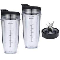 24oz Maišytuvo puodeliai ir 7 ašmenų peilis Ninja Nutri atsarginiams puodeliams su gėrimo ir užspaudžiamais dangteliais Puikiai tinka BL480