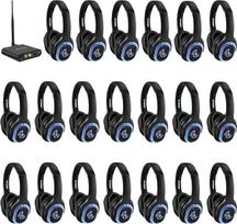 "Retekess TA004 Silent Disco Starter Kit", belaidės ausinės televizoriui, 3 kanalai, 200 m atstumas, 20 ausinių, "Silent Disco" ausinių rinkinys vakarėliams