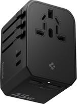 "Spigen ArcStation" kelioninis adapteris visame pasaulyje, 45 W 4 prievadų universalus kelioninis kištukas su 2 USB-C, 2 USB-A ir 1 kintamosios srovės kištukiniu lizdu, tarptautinis kištukinis lizdas, universalus adapteris JAV, JK, ES, AU - juodas