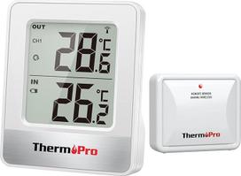 "ThermoPro TP200" belaidis patalpų termometras 2 kambariams Kambario termometras su lauko jutikliu Temperatūros matuoklis Termometras, skirtas naudoti patalpose Lauko termometras sodui, gyvūnų aptvarui, šiltnamiui
