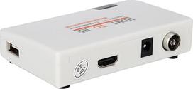 ASHATA HDMI ir RF koaksialinio keitiklio moduliatorius televizoriui, HDMI ir RF koaksialinio keitiklio adapterio dėžutė su nuotolinio valdymo pultu, palaiko 480I/480P/576I/576P/720P/720I/1080I/1080P (100-240V) (ES)