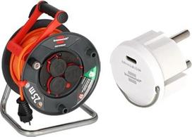 Brennenstuhl Garant V2 IP44 kabelio ritė 25 m (pagaminta Vokietijoje, 3 įžeminimo kontaktiniai lizdai, apsauga nuo perkaitimo, trumpalaikis naudojimas lauke) + Brennenstuhl USB C lizdo adapteris