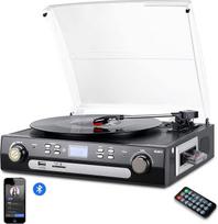 Digitnow! Įrašų grotuvas su stereo garsiakalbiais, palaiko "Bluetooth", kasetinis AM/FM radijas, vinilas į MP3 USB kodavimas, 33/45/78 aps/min, Aux įvestis
