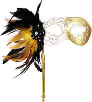 OIDEA Damen Venezianische Maske mit Stab Feder: Seksy Feder Augenmaske mit Perlen Halbmaske Leicht angenehm für Maskerade Karneval Maskenball Party Abschlussball Kostüm Cosplay
