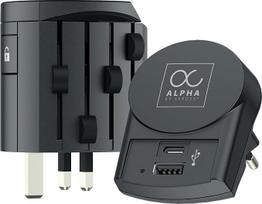 SKROSS - "Alpha + USB AC" - universalus kelioninis adapteris iš pasaulio į pasaulį - įtampa ir galia: 100 V - 1000 W/250 V - 2500 W - 10 A Nešiojamųjų kompiuterių ir plaukų džiovintuvas + USB (12 W - 2,4 A) + USB C (15 W - 3A)
