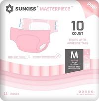 SUNKISS Masterpiece suaugusiųjų sauskelnės su didžiausiu sugeriamumu, vienkartinės šlapimo nelaikymo kelnaitės vyrams ir moterims, su skirtukais, apsaugančios nuo pratekėjimo esant šlapimo pūslės silpnumui, rožinės spalvos, vidutinės, 10 vnt. pakuotė