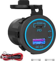 USB lizdas su jungikliu, automobilio įkroviklio lizdas QC 3.0 mėlynos spalvos
