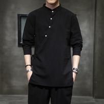 Chinese Style Men Linen Shirt Traditional Tang Suit Hanfu Retro Tea Zen Clothing Mandarin Collar Top M juoda