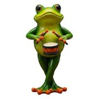 Frog Statue Figurine Hand-Engraved Frog Ornament Musician Playing Musical Instrument Garden B