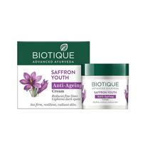 Biotique Bio Saffron Dew Youthful Face Moisturizer 50gm Anti-Aging Cream For Radiant Skin Firming Hydration Pack Of 1