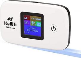 "KuWFi" mobilusis WLAN maršrutizatorius, 4G LTE maršrutizatorius SIM kortelėms (4G/LTE iki 150Mbit/s atsisiuntimas/50Mbit/s išsiuntimas, "Hotspot", 2400 mAh baterija, suderinamas su visomis Europos SIM kortelėmis)