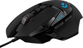 "Logitech G502 HERO" žaidimų pelė (su HERO jutikliu, RGB, 16 000 DPI, 11 programuojamų mygtukų, nešiojamojo ir asmeninio kompiuterio pelė, 5 pritaikomi svoriai, balanso nustatymas, vokiška pakuotė), juoda