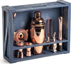 "Mixology & Craft Cocktail Shaker Set" 11 dalių nerūdijančio plieno kokteilių rinkinys su baro priedais varinis
