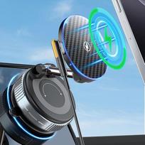 "PlusAcc" vakuuminis mobiliojo telefono laikiklis automobilyje su įkrovimo funkcija - siurbimo puodelis 360° kampu pasukamas sulankstomas magnetinis mobiliojo telefono laikiklis "Magsafe iPhone 16/15/14/13/Samsung S20-S25" ant priekinio stiklo / prietaisų