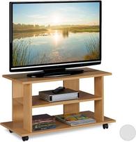 "Relaxdays" TV staliukas su ratukais, 2 skyriai televizoriui, pulteliui ir imtuvui, mobilus TV staliukas, HBT 45 x 80 x 40 cm, natūralus, medžio efektas