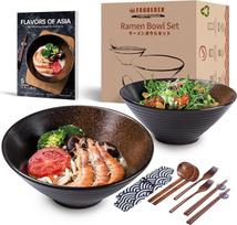 Keraminių sriubos dubenėlių rinkinys, 2 x 1500 ml keramikos dubenėliai, dideli japoniški makaronų dubenėliai su šaukštu ir lazdelėmis, tradicinis Azijos indų rinkinys, skirtas Udon, makaronams, Pho, Soba, kruopoms ir salotoms