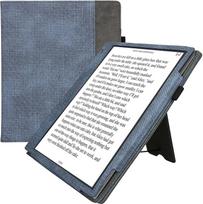 kwmobile dėklas, suderinamas su Pocketbook InkPad Eo/Bigme InkNote Color+ dėklu - atverčiamas dėklas su dirželiu rankai - dirbtinės odos viršelis - tamsiai mėlynas tamsiai pilkas