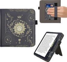 kwmobile Flip Cover Compatible with Kobo Kobo Libra Colour / Tolino Vision Colour - dėklas su riešo dirželiu Taro kortos Tamsiai mėlyna, geltona, juoda