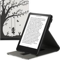 kwmobile Protective Case Compatible with Amazon Kindle Paperwhite (11th Gen - 2021) - Case e-Reader with Strap Stand - Girls Tree Swing Black White
