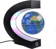 Magnetinis plūduriuojantis gaublys su spalvotais LED žibintais, C formos, antigravitacinis, magnetinės levitacijos, besisukantis pasaulio žemėlapis, skirtas dovanoms, namams, biurui, stalui dekoruoti (su jungikliu, mėlynas)