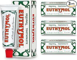 Original Euthymol dantų pasta 75 ml x 3, dantų pasta be fluoro, nuo apnašų, antibakterinė, apsauga nuo ėduonies, gaivi mėta, kasdienė dantų priežiūra, dantų ir dantenų švara
