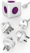 Travel-Cube ReWirable Original Power Cube with 5 Sockets, Multiple Socket with Schuko Cable and Travel Adapter for UK USA AUS, Magenta-White
