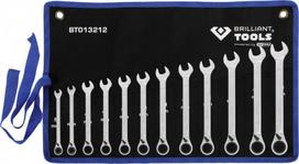 Kombinuotų terkšlinių raktų su reversu komplektas 8-19mm, 12, Brilliant Tools