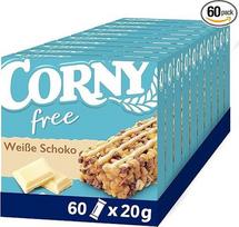 "Corny Free" grūdų batonėlis su baltuoju šokoladu, be pridėtinio cukraus, 67 kcal, 10 x 120 g