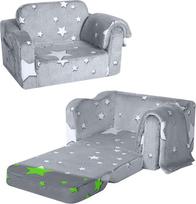 "MeMoreCool" vaikiška sulankstoma sofa, "2-in-1" mažylių sofa lova, vaikiška kėdutė su miego funkcija, mini sofa, skirta minkštam vaikų kambario kampui, madinga žaidimų sofa mergaitėms ir berniukams, pilka žvaigždė