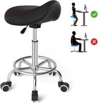 Ergonomiška balno kėdė - patogi balno kėdė su plačia balno sėdynės pagalve, pasukama, reguliuojama balno kėdė su ratukais ir žiediniu pedalu medicinai, masažui, salonui, biurui ir namams (juoda)