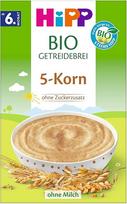 HiPP Ekologiška grūdų košė be pridėtinio cukraus, 5 grūdų, 200 g, 7 pakuočių (7 x 200 g)