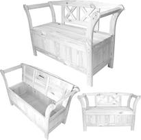 KADAX sodo suoliukas, 119 x 45 x 73 cm, medinis suoliukas iš medžio plaušo plokštės, suoliukas su daiktadėže ir atlošu, medinis suoliukas sodui, balkonui (119 cm / balta)