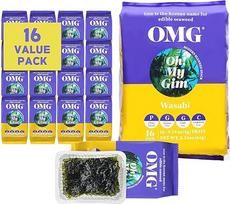Oh My Gim Pack of 16 | Korėjietiški jūros dumblių užkandžiai | Veganiški, mažai kalorijų turintys traškūs užkandžiai | Be glitimo ir natūralūs | Puikiai tinka suši, dubenėliams, alui ir užkandžiams (Wasabi)