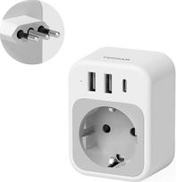TESSAN adapteris Italija USB C lizdas, kelioninis adapteris Italija kištukinis adapteris su 3 USB, L tipo kelioninis kištukas, kištukinio lizdo adapteris iš Vokietijos į Italiją, San Mariną, Čilę, Urugvajų, Libiją, Eritrėją