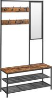 VASAGLE HSR415B01 Paltų stovas su kabliukais Veidrodis suoliukas 35 x 98 x 180 cm įėjimo zonoje Miegamasis Gyvenamasis kambarys Pramoninis dizainas Vintage ruda/juoda