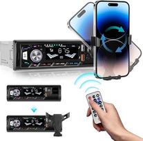 "Bluetooth 5.0" vieno DIN automobilinis radijas su USB prievadu, FM radijas, MP3 grotuvas, įvairiaspalvis apšvietimas, telefono laikiklis, nuotolinio valdymo pultas, vieno DIN radijo imtuvas