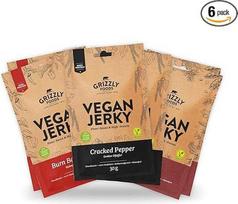 "Grizzly Foods" - veganiški jautienos džerkai, 3 rūšių degustacinis rinkinys (6 x 30 g) - daržovių jautienos džerkai - veganiška džiovinta mėsa - daug baltymų turintis užkandis - idealiai tinka keliaujant, biure, sportuojant
