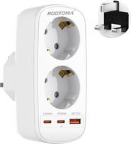 Adapteris Anglija Vokietija kištukas, JK adapteris su 3 USB (2 PD20W 1 QC3.0), kištukinis lizdas Anglija 2 būdas kelionės adapteris G tipo Jungtinei Karalystei, Airijai, Dubajui, Maldyvams, Londonui