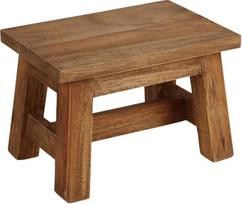 BURI Kojinė 30 x 20 x 20 cm Medinė taburetė Ruda tikmedžio mediena Mažas medinis suoliukas Gėlių taburetė Kojinė atrama Tualetinė taburetė Maža taburetė Medžio masyvas Maksimali apkrova 150 kg