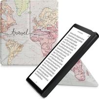 kwmobile Protective Case Compatible with Amazon Kindle Oasis 10th Generation - Faux Leather Case - eReader Cover Case - Travel Lettering Black Multicoloured
