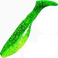 Relax Kopyto 3L Classic 3 colių guminė žuvelė 8 cm Spalvos kodas L030 Fluorescencinė geltona Tamsiai žalia blizgučių rinkinys, 10 vnt.