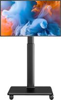 Universalus grindų TV stovas, riedantis grindų TV laikiklis su ratukais, 80 laipsnių pasukamas aukštis, pritaikytas 27-65 colių LCD LED OLED televizoriams, atlaiko iki 88 kg, maksimalus VESA 400 x 400 mm
