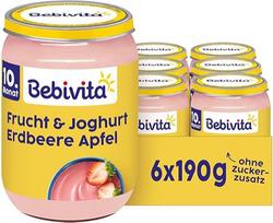 "Bebivita" vaisiai ir jogurtas su braškėmis ir obuoliais, 190 g, 6 vnt. (6 x 190 g)