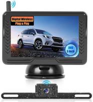 "Fuluku" skaitmeninė atbulinės eigos kamera belaidė su 5 colių HD monitoriumi, AHD plataus kampo vandeniui atspari naktinio matymo valstybinio numerio kamera, skirta automobiliui / sunkvežimiui / lengvajam automobiliui / pikapui / visureigiui / furgonui /