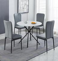 "Hallowood Furniture Cullompton" mažas apvalus valgomojo stalo ir kėdžių komplektas 4 balto marmuro efekto virtuvės stalas su pilka dirbtine oda ir aukštu atlošu, skirtas namų kavinei